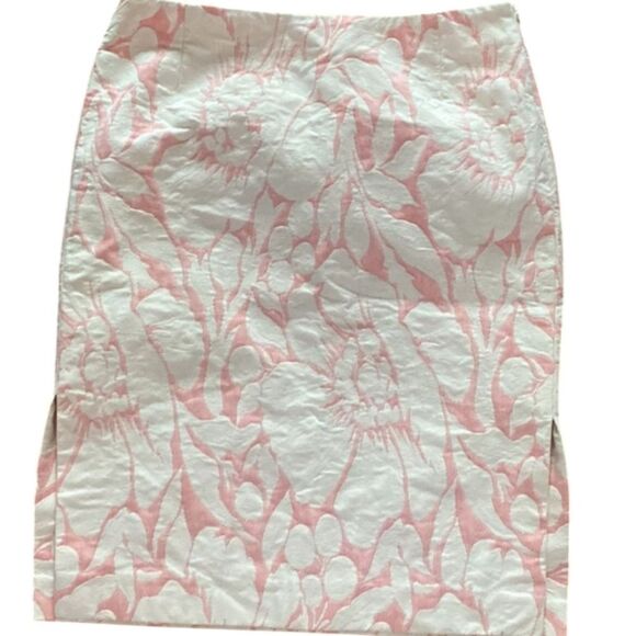 J. Crew Cotton Brocade Pink White Skirt with Slits Size 6 Medium - Picture 2 of 8